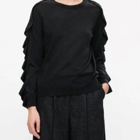 COS Wool Sweater Size Small Ruffle Sleeve Frill Minimalist Avant Garde Crewneck - Picture 1 of 9